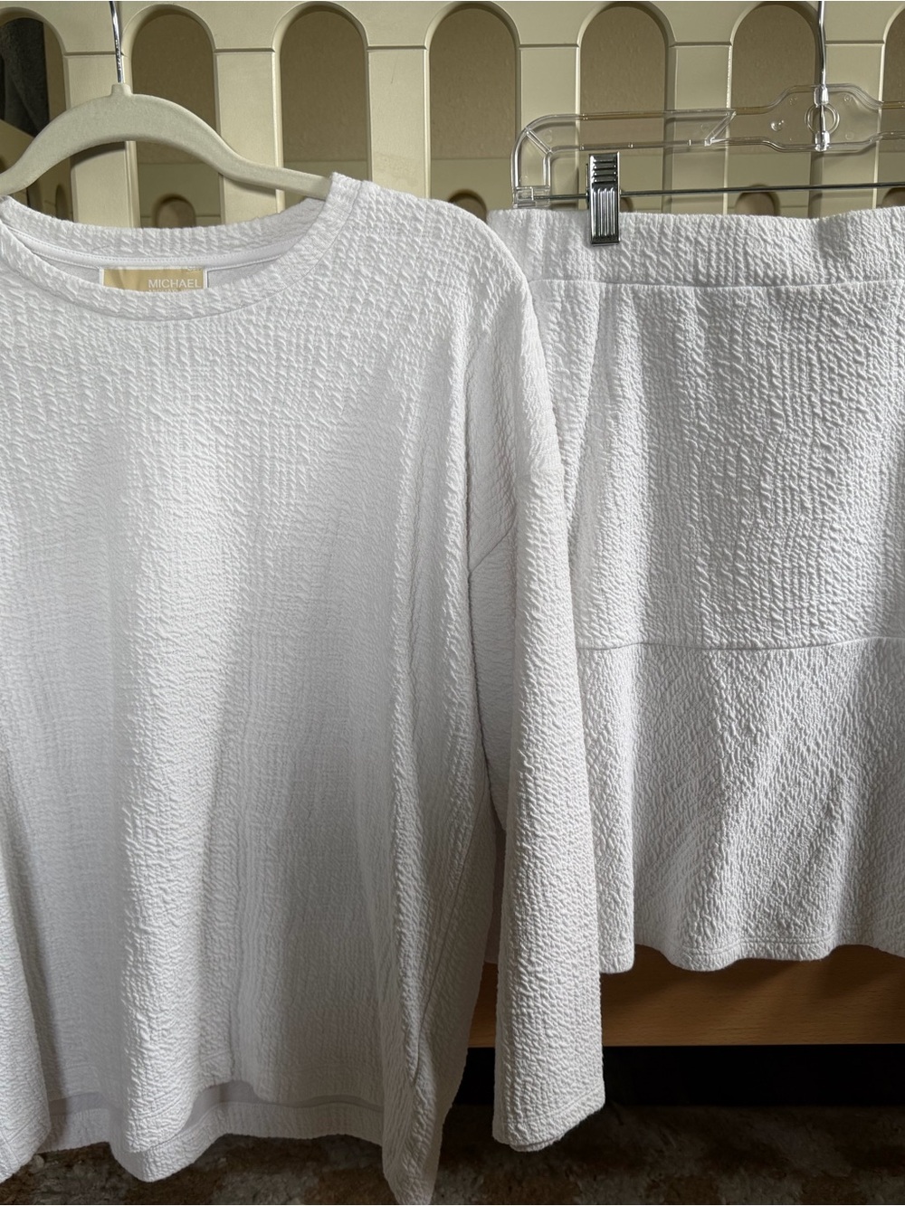 Michael Kors White Textured Long-Sleeve Shirt and Skirt